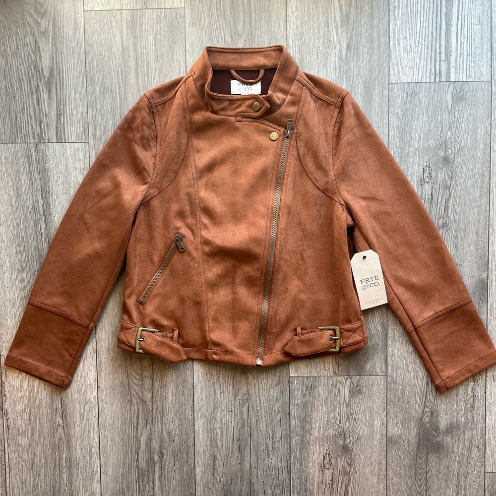 Frye & Co Women’s Faux Suede Leather Moto Jacket Vintage Cognac Medium NWT